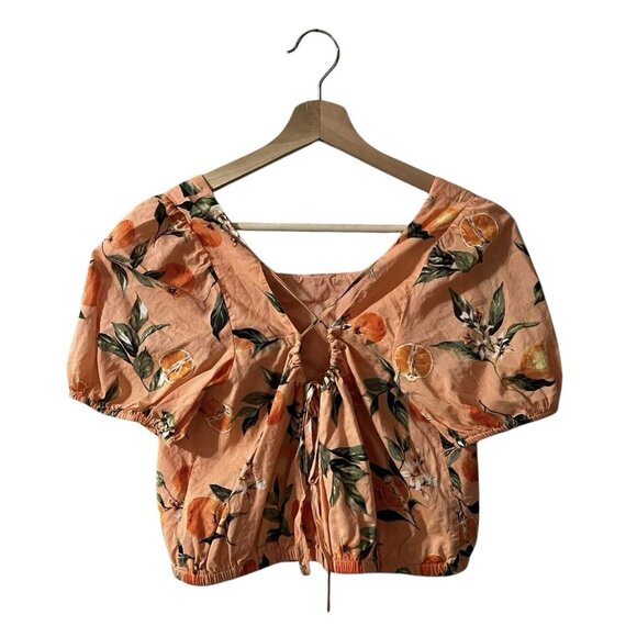LOFT Harvest Crop Top Size Small Petite Oranges Fruit Print Criss Cross Back - Picture 4 of 9